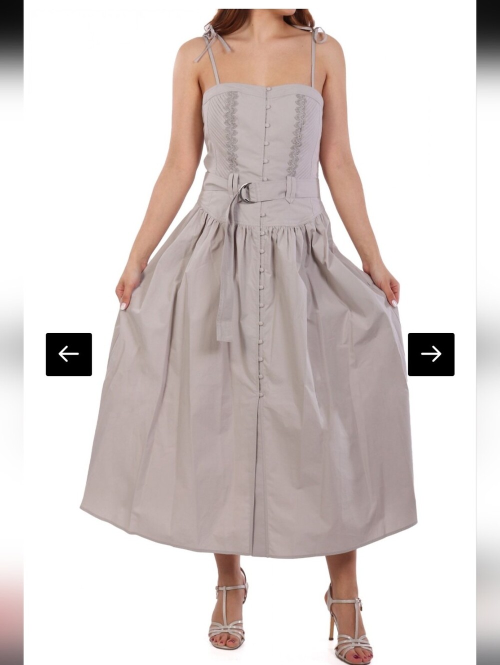 Max Mara MARELLA Brado Gray  Tie-Shoulder Button-Front Midi Dress  NO BELT  8